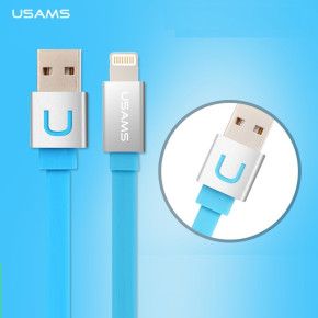  USB кабел тип лента USAMS за Iphone 5/5s/5c/6/6plus/iPod touch 5/iPod nano 7 син